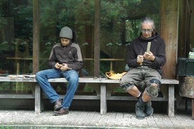 Whittling on a bench